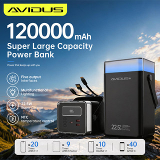 AVIDUS SU120 Ultra-Large Capacity 120000mAh Powerbank LED Lights SCP 22.5W Two-way fast charging COD