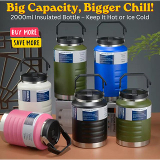 2000ml Stainless Steel Insulated Vacuum Bottle with Magnetic Lid (Large Capacity)
