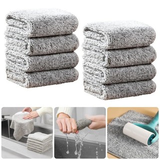 5pcs Bamboo Charcoal Fiber Kitchen Towel Dish Cloth Non-oil Household Cleaning Thick Rag Dishwashing