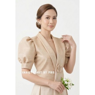 Hiyas Filipiniana Blazer Top- Elegant Puffsleeve with Flower Detailing