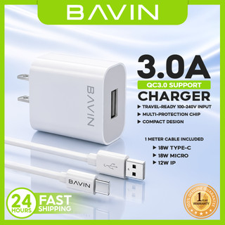 BAVIN PC658Y 3.0A Quick Charging Charger w/ 1 Meter Charging Cable for Micro / iP /Type-C
