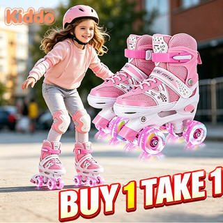 Kiddo Roller Skate Shoes For Kids Girl Adjustable Roller Skate Shoes Portable Roller Skates 4 Wheels