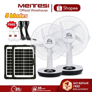 【FREE 2 LED】Solar electric fan 12“ 14” 16“ electric fan with solar fan and USB led lights stand fan