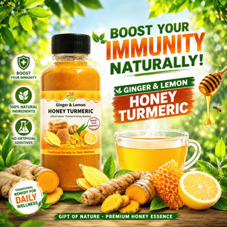 Ginger Lemon Honey Turmeric Drink | Immunity Booster | Natural Honey Wellness Drink | 120ml