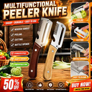 3-in-1 Stainless Steel Peeler Multifunctional Slicer Cutter Wooden Handle with Bottle Opener Kitchen