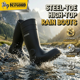 BESTGUARD Steel-Toe Safety Rain Boots, 1100N Anti-Puncture, Waterproof Work Boots for Men