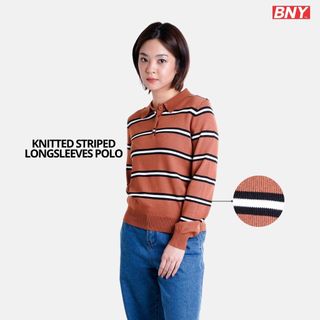BNY LADIES' LONG SLEEVE STRIPE KNIT POLO (391)