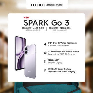 [NEW] TECNO SPARK GO 3 64/128 | Unisoc T7250 | 13MP+AI FlashSnap | 120Hz, 6.75'' HD+｜IP64 | 5000mAH
