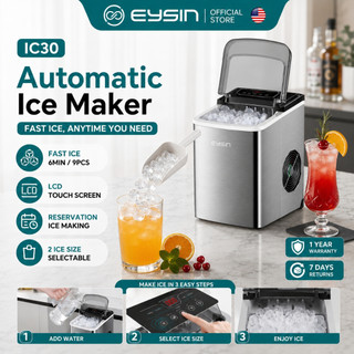 EYSIN Automatic Fast Ice Maker LED Touch Screen Auto Cleaning Stainless Steel Countdown Timer IC30