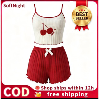 CODWomen's Lingerie Camisole Tank Top Shorts Pajamas/Women's plus-size knitted sleeveless pajama set
