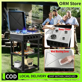 4 Burner Gas Stove Portable Outdoor Camping Stove with Storage Stand Heavy Duty Propane Gas Cooker