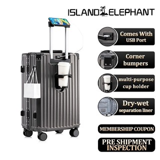 ISLAND ELEPHANT CAREFREE MAX Aluminum Frame Luggage Travel Bag Suitcase With Cup Holder USB Maleta