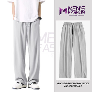 Fashion Unisex Breathable Loose Casual Pants Plain Elastic Waist Wide Leg Trousers Gray CZT