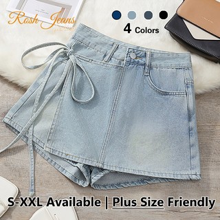 High Waist Denim Skorts korean Style Plus Size outfit Anti-light Plain Flap Pocket Design S-2XL