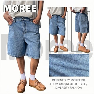 MOREE Fashion Quality Men Slant Pocket Summer Loose Straight Leg Denim Shorts Baggy Jorts Plain Navy