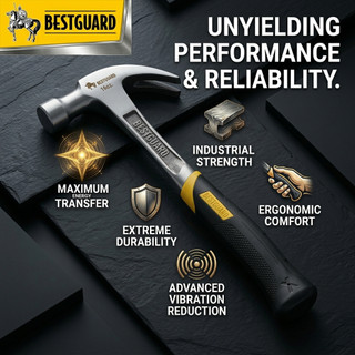 BESTGUARD Claw Hammer 16oz Heavy Duty Steel Hammer Anti Vibration Grip Tool