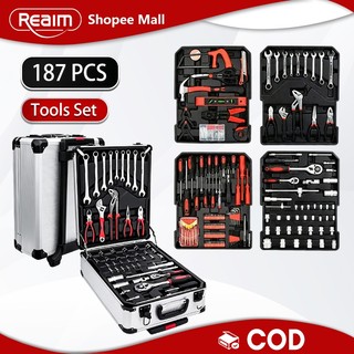 REAIM Tools Set for Motorcycle Socket Wrench Set Heavy Duty 85/187pcs Tool Box Set