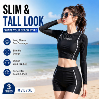 1 Pair Long Sleeve Crop Top Fashion Rashguard Terno Summer Swimming Beach Swimwear Swimsuit Tops GO