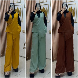 Muslima Nela 3in1 with Inner Blouse of knitted Fabric Fixed tunnel Belt fit upto 2XL with 10 colors