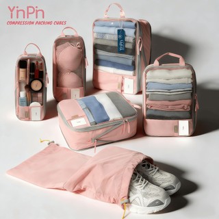 YINPIN Compression Packing Cubes /Expandable Travel Luggage Organizer Bag Set /Double Zip Foldable