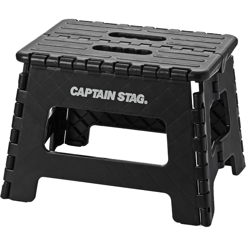 Captain Stag Folding Step Stool S Size UY-7121 Black Compact Foldable Step Stool Lightweight Outdoor