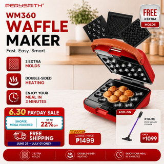 PerySmith WM360 Electric Waffle Maker Also Good for Takoyaki, Sandwich, Pancake, Mini Donut
