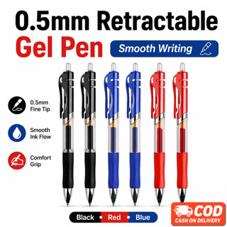 0.5mm Press Gel Pen Black Red Blue Ink Smooth Writing Ballpen School Office Supplies