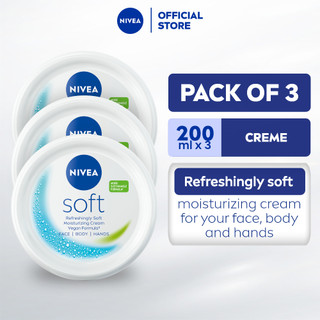 PACK OF 3 NIVEA Soft Moisturizing Cream for dry skin, for face and body, 200ml