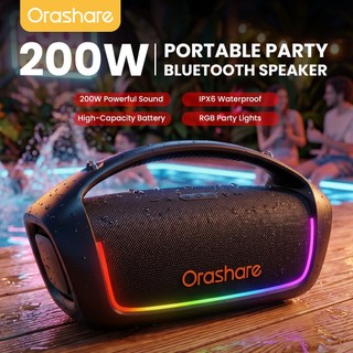 Orashare BS200 Portable Party Speaker 200W Heavy Bass Bluetooth 5.4 TWS RGB Lights IPX6 Waterproof