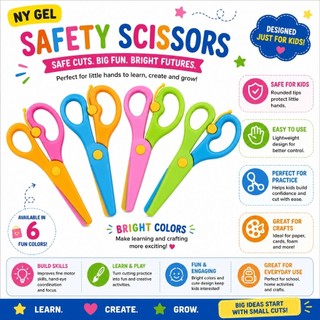 Safety Scissors for Kids for cutting paper or clay Plastic Scissors Practice Cutting Safety Scissors