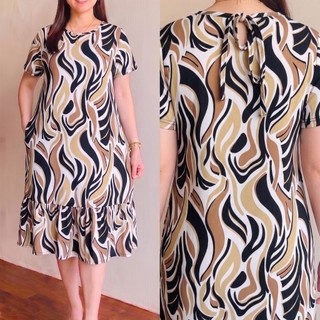 Thalia Round Neck Short Sleeve Soft Crepe Women Casual Midi Dress with pocket | mdcclothing