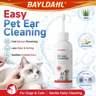 [NEW]BAYLDAHL Pet Ear Cleaner 120ml Gentle Ear Wash for Dogs and Cats Earwax Odor Care