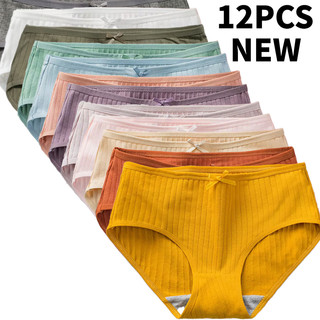 COD 12PCS Assorted Soft Women Panties Underwear Basic Mid-Waist Panty Set Solid Color Random Color W