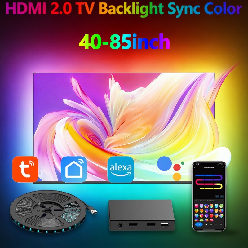 TUYA HDMI 2.0 TV Backlight Smart Light 40-85 นิ้ว 4K @ 60Hz Low Latency Gaming Sync Alexa Google Hom