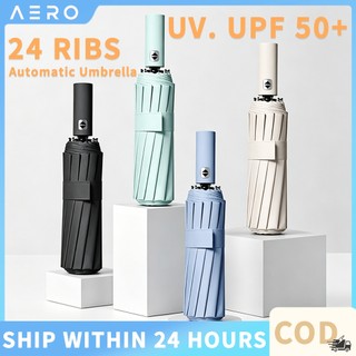 24 Ribs Automatic Umbrella Windproof Folding Sunshade Stainless Steel Umbrella Anti-UV Sunscreen