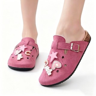 Women's fashionable closed-toe slip-on mules cute cartoon decorations perfect for everyday wear