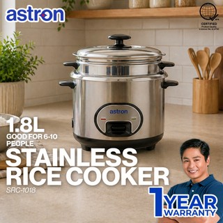 Astron SRC1018 Rice Cooker with Steamer - 1.8 Liter | Easy to Clean | 6-10 Persons | 700W