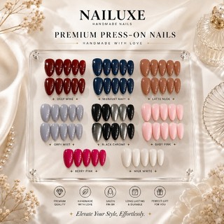 NAILUXE Solid Plain Short Almond Press On Fake Nails Classic Elegant Minimalist Colors Party Nails
