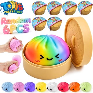 6PCS Squishy Bun Siopao Ball Toy Large Squeeze Toy Colorful Dumpling Squishy Toy with Box