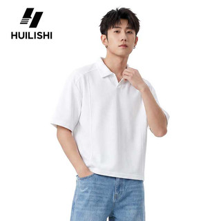 HUILISHI Box Fit Collared Polo Shirt, Deconstructed Patchwork Fashionable Pure Cotton Men's Summer V