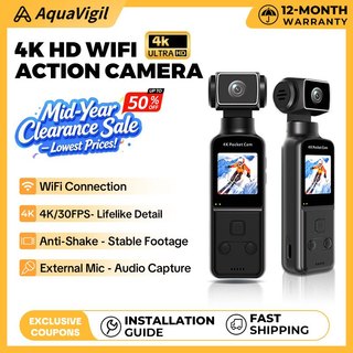 4K HD Pocket WiFi Action Camera 270 °rotation 1.33 Inch Shake Design Ideal for Sports Vlogging