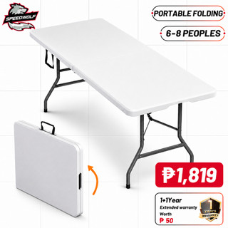 【Speedwolf】Folding table Outdoor long table portable white home desk Computer table for 8 people