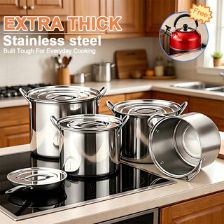 BLUE CAT Classy Luxe Stainless steel stock pot 4pcs body(24,26,28,30) 4pcs cover Send a kettle