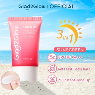 Glad2Glow 3in1 Lychee Brightening Tinted Sunscreen SPF PA++ Tone Up Facial UV Protection Sunblock