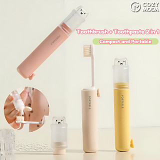 2-in-1 Mini Foldable Toothbrush Set Portable Soft Bristle Toothbrush with Toothpaste Travel Hygiene