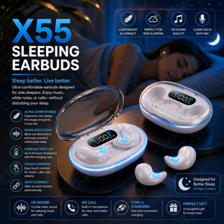 X55 Sleeping Earbuds Portable Wireless Bluetooth 5.3 Waterproof HiFi Sound Noise Cancelling with mic