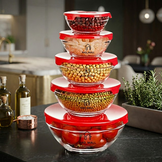 [1SET]Premium 5-in-1 Glass Bowl Storage Set-Multi-Size Food Storage Containers with Lids-RandomColor