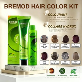 Bremod 2 In 1 Hair Color +Oxidizer 6.17 Honey Tea Brown 2.0 Black Burgundy Light Copper Blonde Red