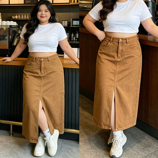 denim skirt Plus size for women cargo long jeans denim high waist slit skirt retro bule maxi skirt