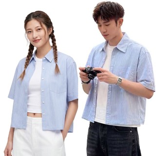HUILISHI BOX FIT Striped short top for men Pure cotton casual Korean style short-sleeved shirt